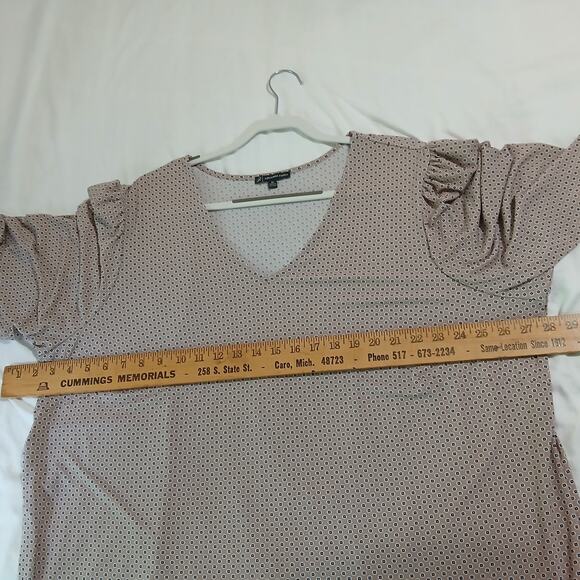 Adrianna Papell 3X Taupe small dot print 3/4 sleeve a line top small v neck - Picture 5 of 7